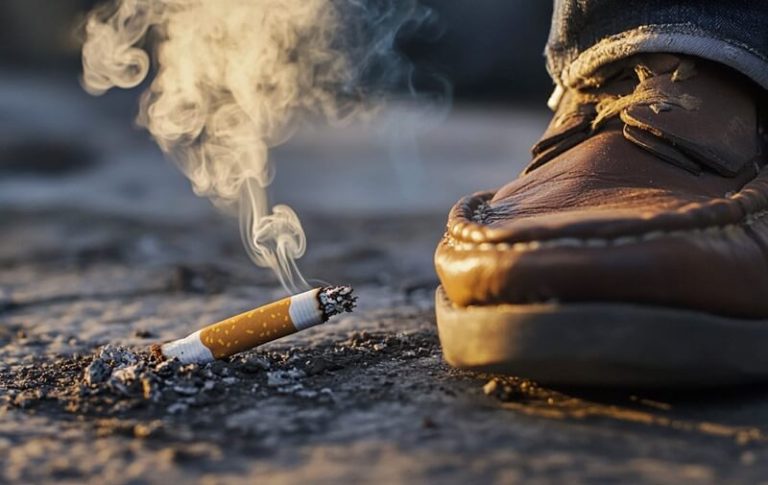 Cigarette left burning on the ground